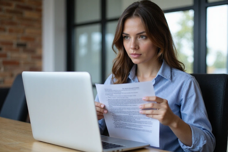 Personne consultant des documents de confidentialité sur un ordinateur